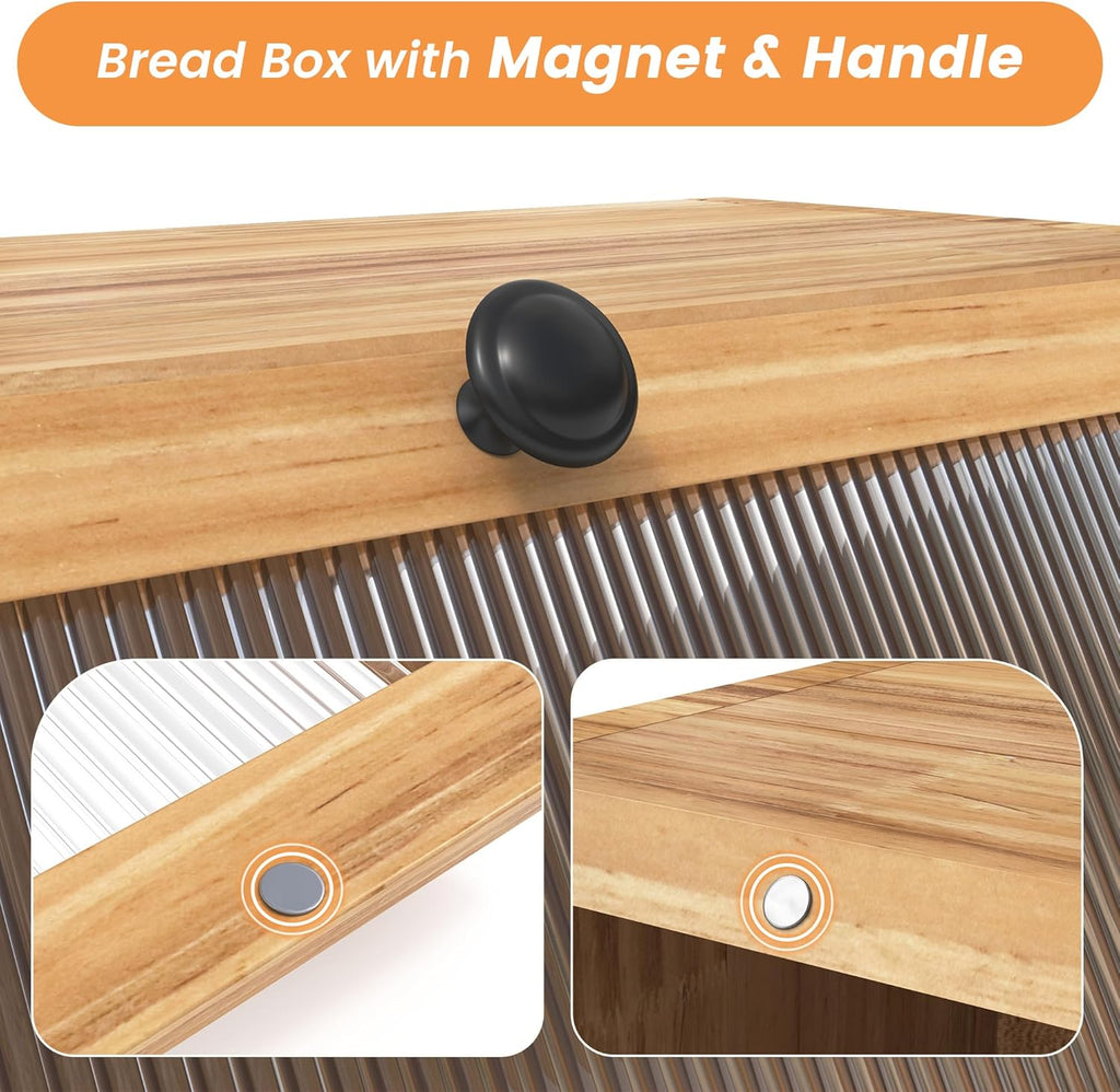 Bread Box with Cutting Board, Wooden Storage Box, Wood Bread Basket Boxes Storage Bread Box for Bread, 39x25x20 (LxWxH) cm