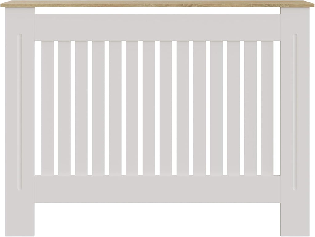 Medium Grey Slatted Wood Radiator Cover with Shelf - Modern Minimalist Style for Living Room, Bedroom [Plus A Free Gift]