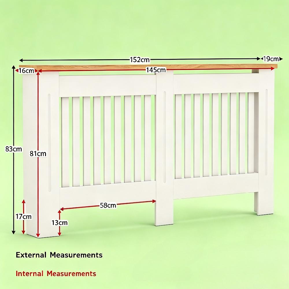 Modern White Radiator Cover, Painted MDF Cabinet with Slats and Grille, Wooden Top Shelf for UK Home [Plus A Free Gift]