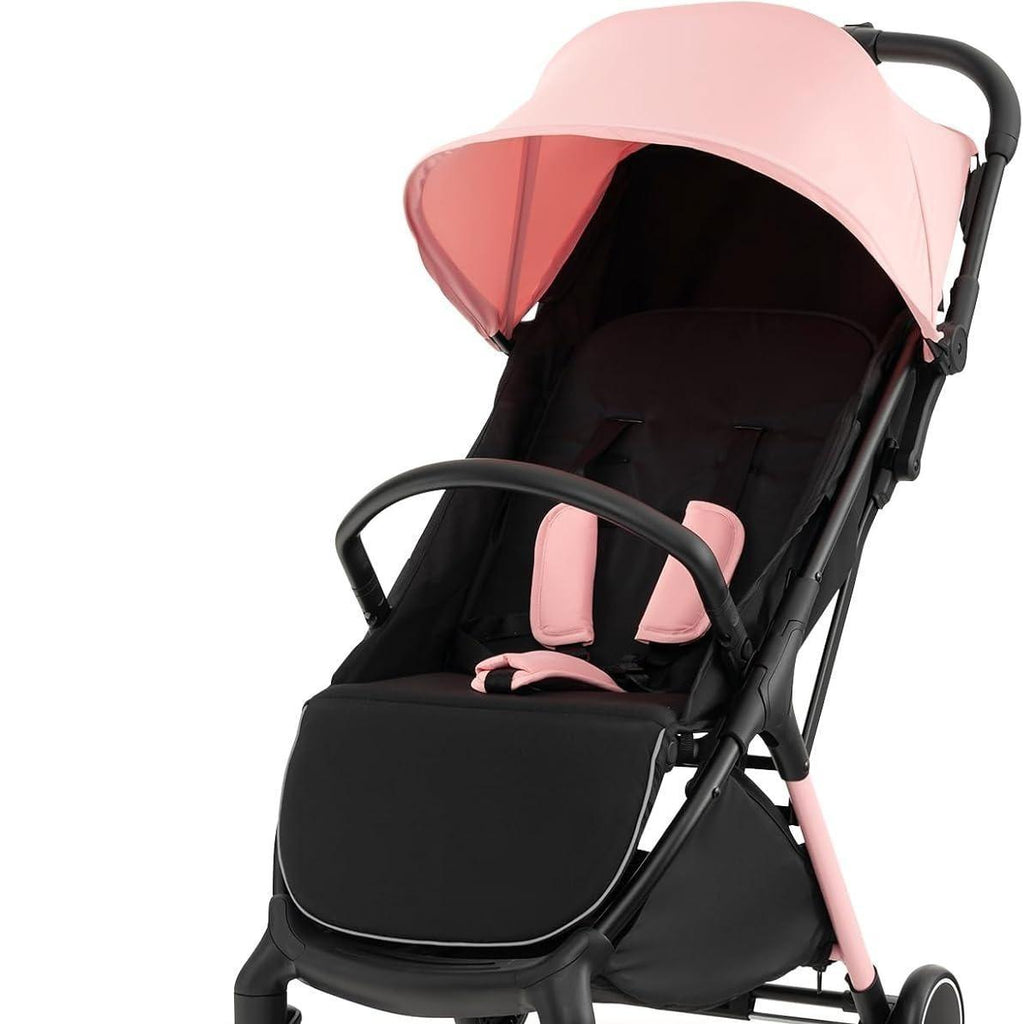 Lightweight Portable Baby Stroller, One-Hand Fold Travel Pushchair with Washable Seat Cover, 5-Point Safety Harness, Adjustable Canopy & Backrest & Footrest, Anti-Slip Brake Travel Buggy for Newborns 0–3 Years