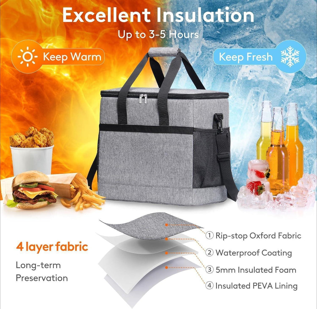 Soft Cooler Bag with Hard Liner, Large Insulated Picnic Lunch Bag Box Soft-Sided Cooling Bag for Camping/BBQ/Family Outdoor Activities