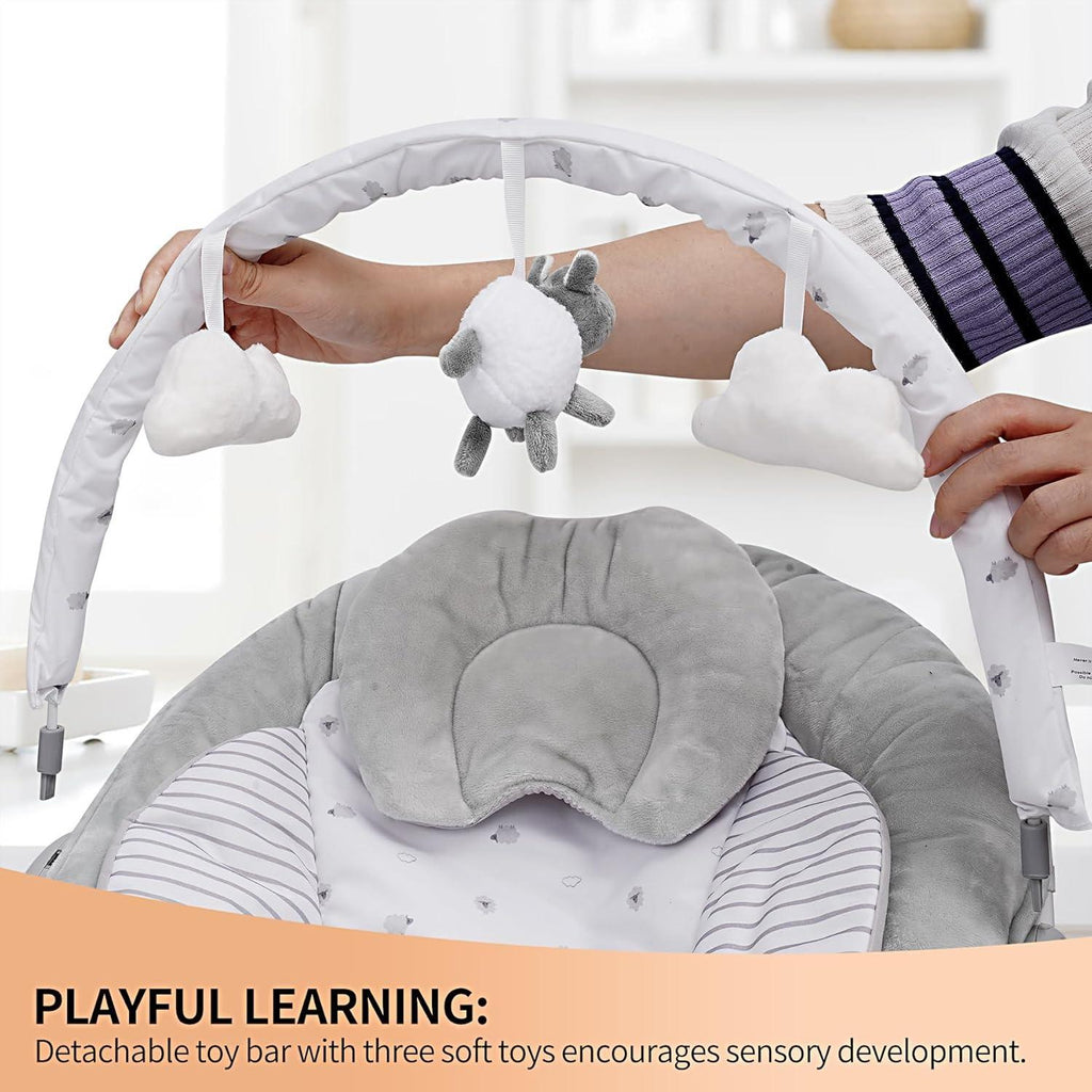 【NS】Baby Bouncer with Soothing Music & Vibration | Soft Padded Lamb Seat | Gentle Rocking for Calming & Sleep | Newborn to 6 Months [Plus A Free Gift]