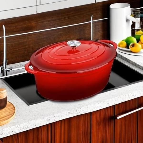 34cm/7.5L Non-Stick Cast Iron Dutch Oven, Heavy-Duty Braiser Casserole Dish, Oven Safe Cookware with Even Heat Distribution, Easy Cleanup for Home Baking and Daily Cooking