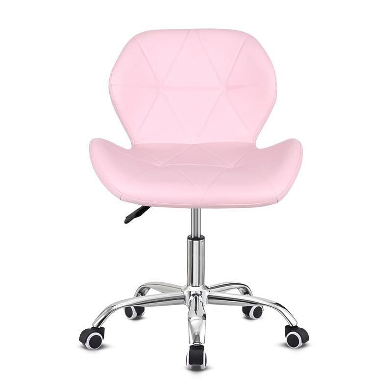 Swivel Makeup Vanity Chair & Office Stool - Adjustable Pink Dressing Chair with Wheels, Diamond Tufted Upholstery in PU/Fabric/Velvet Options, Armless Height-Adjustable Seat for Desk, Bedroom, or Dorm