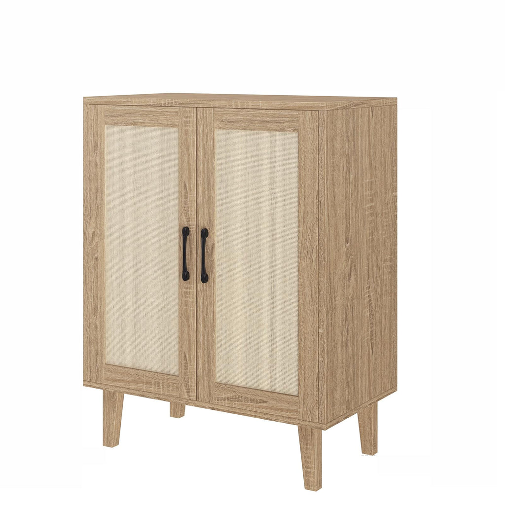 Modern Rattan Sideboard Cabinet, Wooden Buffet Storage Console with Rattan Decor Doors, Versatile Accent Storage Furniture for Kitchen, Living Room, Hallway Entryway