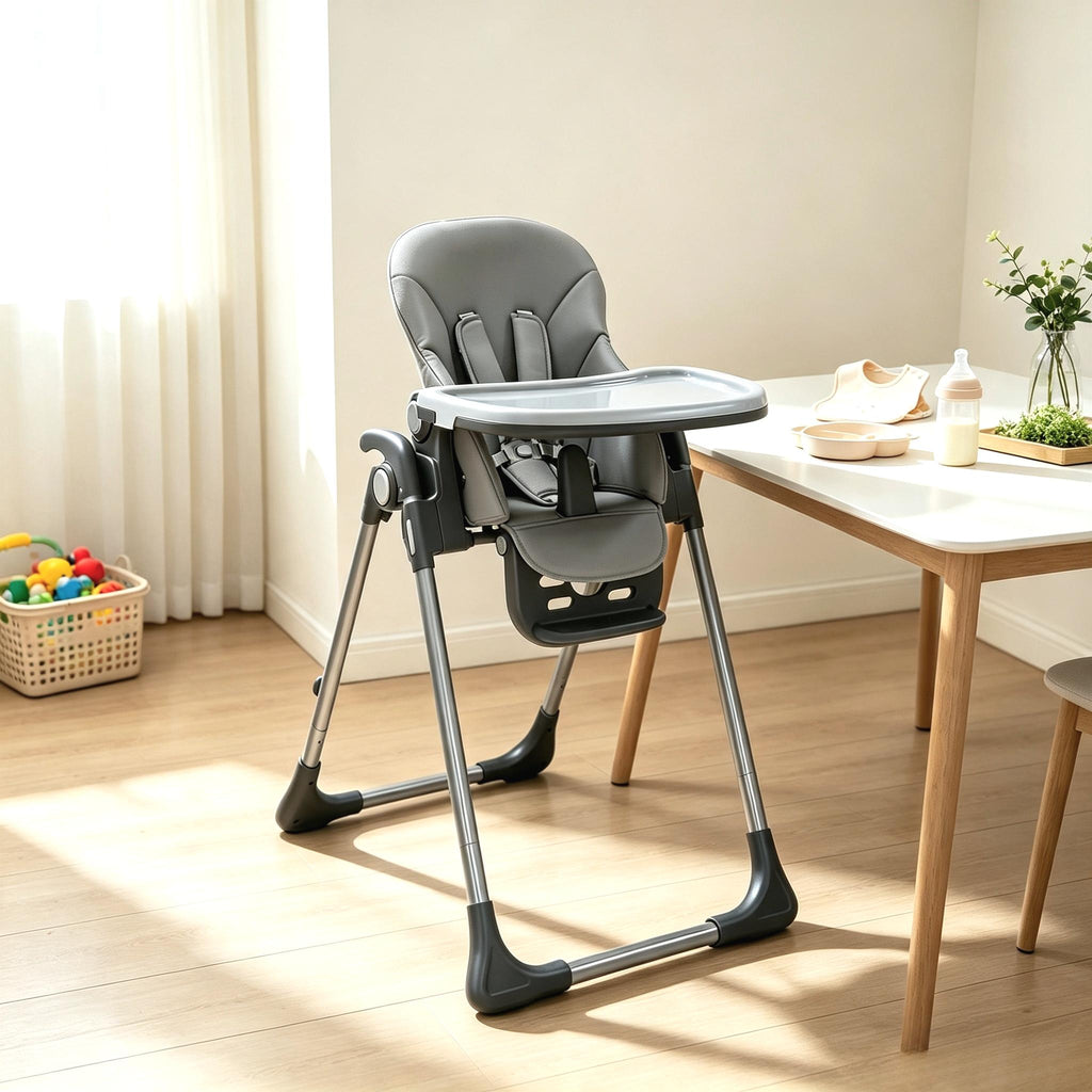 Foldable Baby High Chair, Multi Adjustable Height & Recline Highchair for Mealtimes, Slim Space Saving Frame, Detachable Washable Seat Cover, Safe Feeding Chair for Babies & Toddlers Up To 15kg