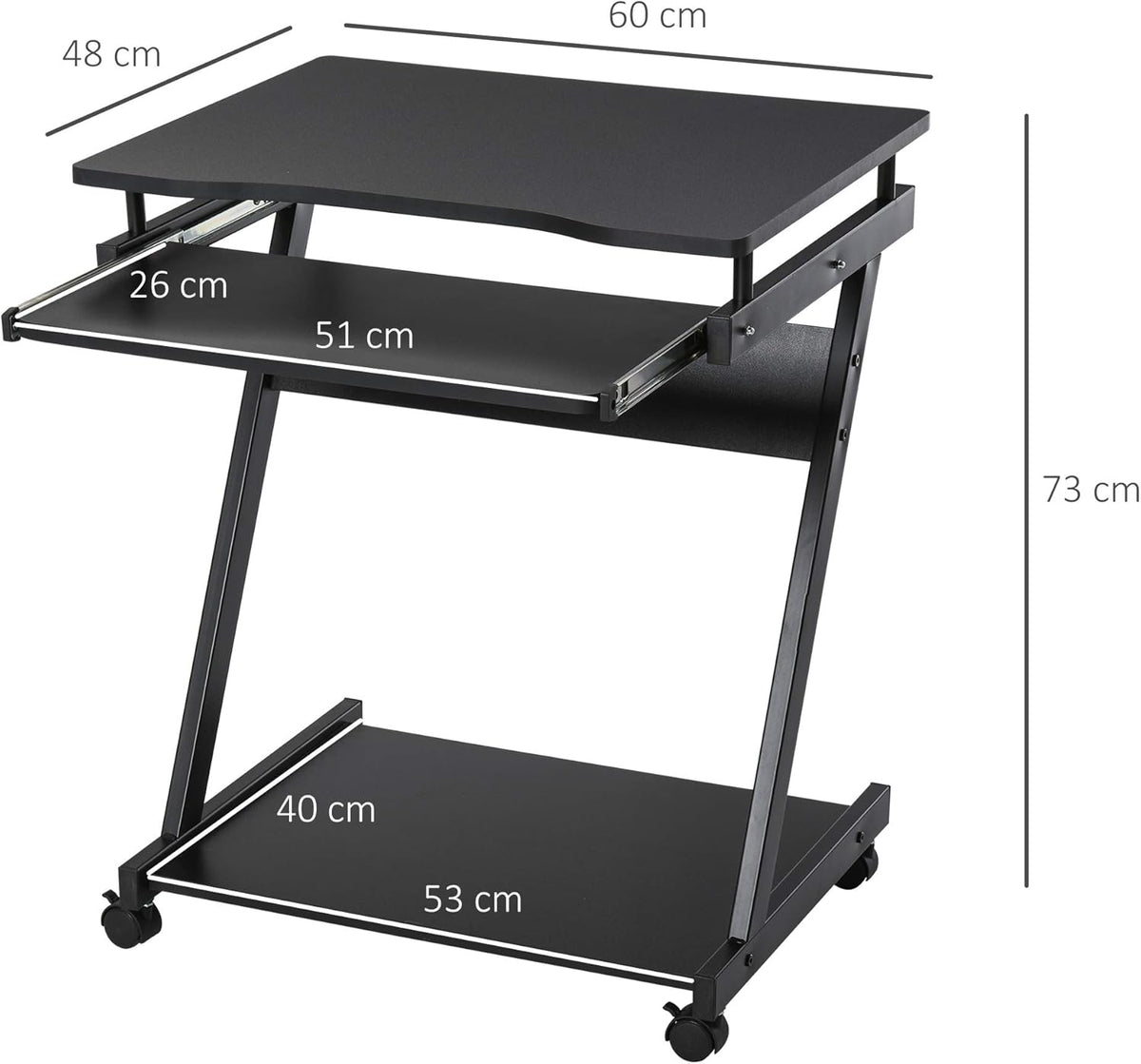 Movable Computer Desk with 4 Moving Wheels Sliding Keyboard Tray Home Office Workstation White