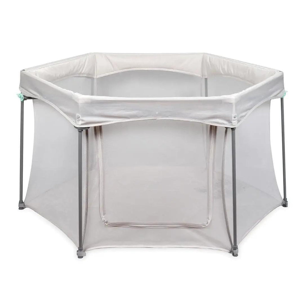 Foldable Hexagonal Baby Playpen with Breathable See-Through Mesh & Zipper Access Door, Compact 110×110CM Spill Resistant Play Yard with Carry Bag, Easy Wipe Clean Toddler Play Fence for Indoor Home Outdoor Park Travel
