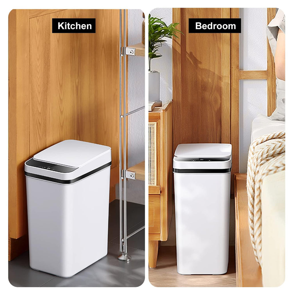 Smart Touchless Bathroom Trash Can 12L Automatic Motion Sensor Rubbish Can with Lid Electric Waterproof Narrow Small Garbage Bin for Kitchen, Office, Toilet, Bedroom with 50pcs Trash bags