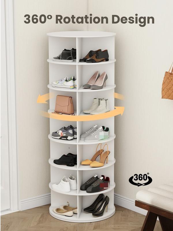 360° Rotating Shoe Rack Tower, 6/7 Tier Lazy Susan Shoe Storage Organizer, Round Carousel Cabinet for Shoes & Handbags, Space-Saving Solution for Entryway, Hallway & Closet