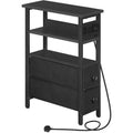 Side Table with Charging Station, Narrow Side Table with 2 Non-Woven Drawers, USB Ports and Power Outlet, 40 x 18 x 60 cm Slim Bedside Table for Small Space, Rustic Brown and Black