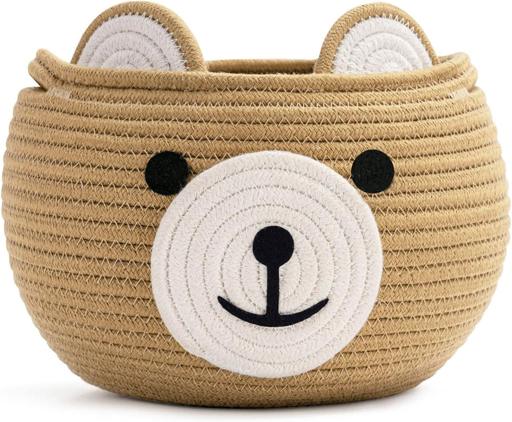 Storage Basket, Toy Storage, Baby Basket for Nursery, Bear Gift Baskets for Kids,Small Empty Baby Shower Baskets with Handles, 26.6 x 21.6 cm, Light Brown