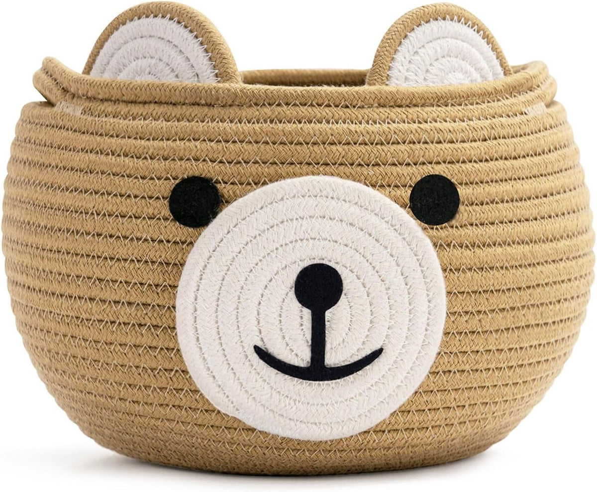 Storage Basket, Toy Storage, Baby Basket for Nursery, Bear Gift Baskets for Kids,Small Empty Baby Shower Baskets with Handles, 26.6 x 21.6 cm, Light Brown