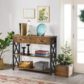 Industrial Vintage Console Table, MDF & Iron Frame Entryway Table with Drawer and 2 Open Storage Shelves, 3-Tier Narrow Sofa Side Table, Multifunctional TV Stand Accent Furniture for Living Room Hallway Bedroom Entryway