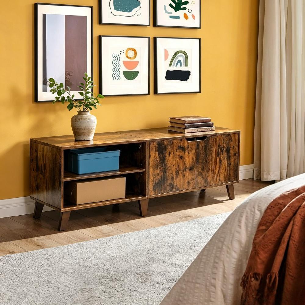 140cm TV Cabinet with 2 Doors and Adjustable Shelves, Media Console for TVs up to 60 Inches, Entertainment Stand for Living Room, Dining Room, Bedroom [Plus A Free Gift]