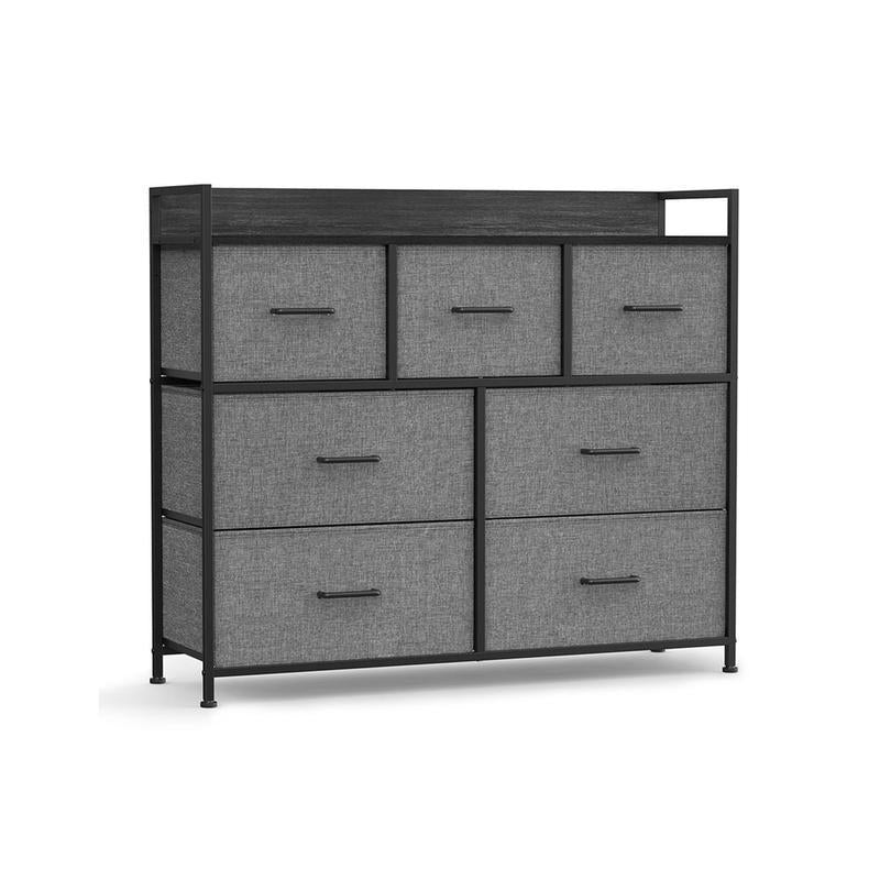7-Drawer Fabric Storage Dresser, Sturdy Metal Frame Chest of Drawers Organizer with Wooden Top & Soft Handles, Easy Assembly Bedroom Cabinet, Multi-Purpose Storage Unit for Entryway, Hallway, Children Room, Nursery, Living Room & Household Organization
