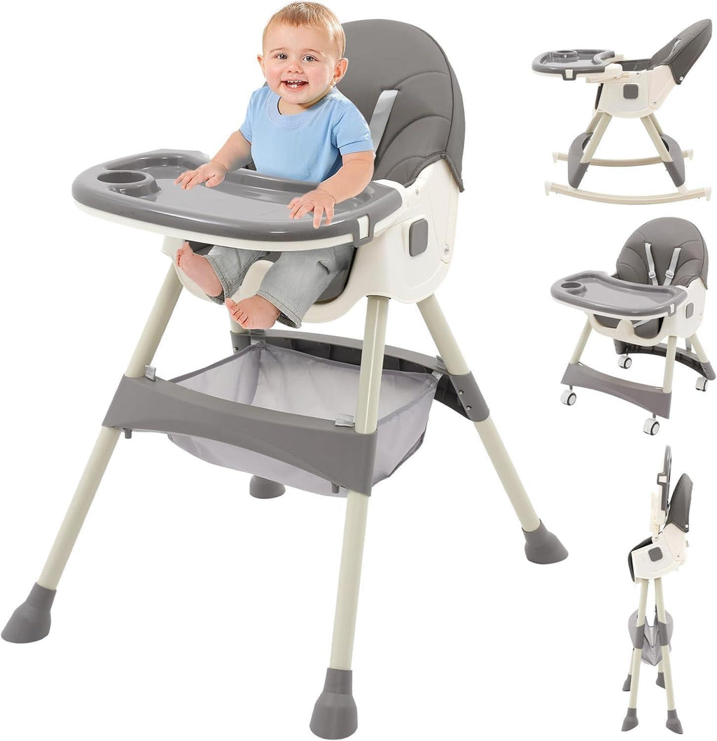 5 in 1 Convertible Baby High Chair, Foldable Portable Infant Chair with Adjustable Height and 3 Position Reclining Backrest, Sturdy Travel Friendly Toddler Seat [Plus A Free Gift]