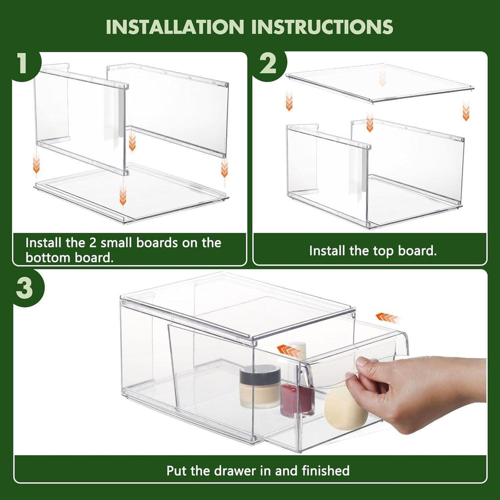 Clear Makeup Organizer With Drawers,Stackable Cosmetic Storage Display Case for Vanity,Bathroom Counter or Dresser,Countertop Holder for Lipstick,Brushes,Lotions,Eyeshadow,Nail Polish and Jewelry