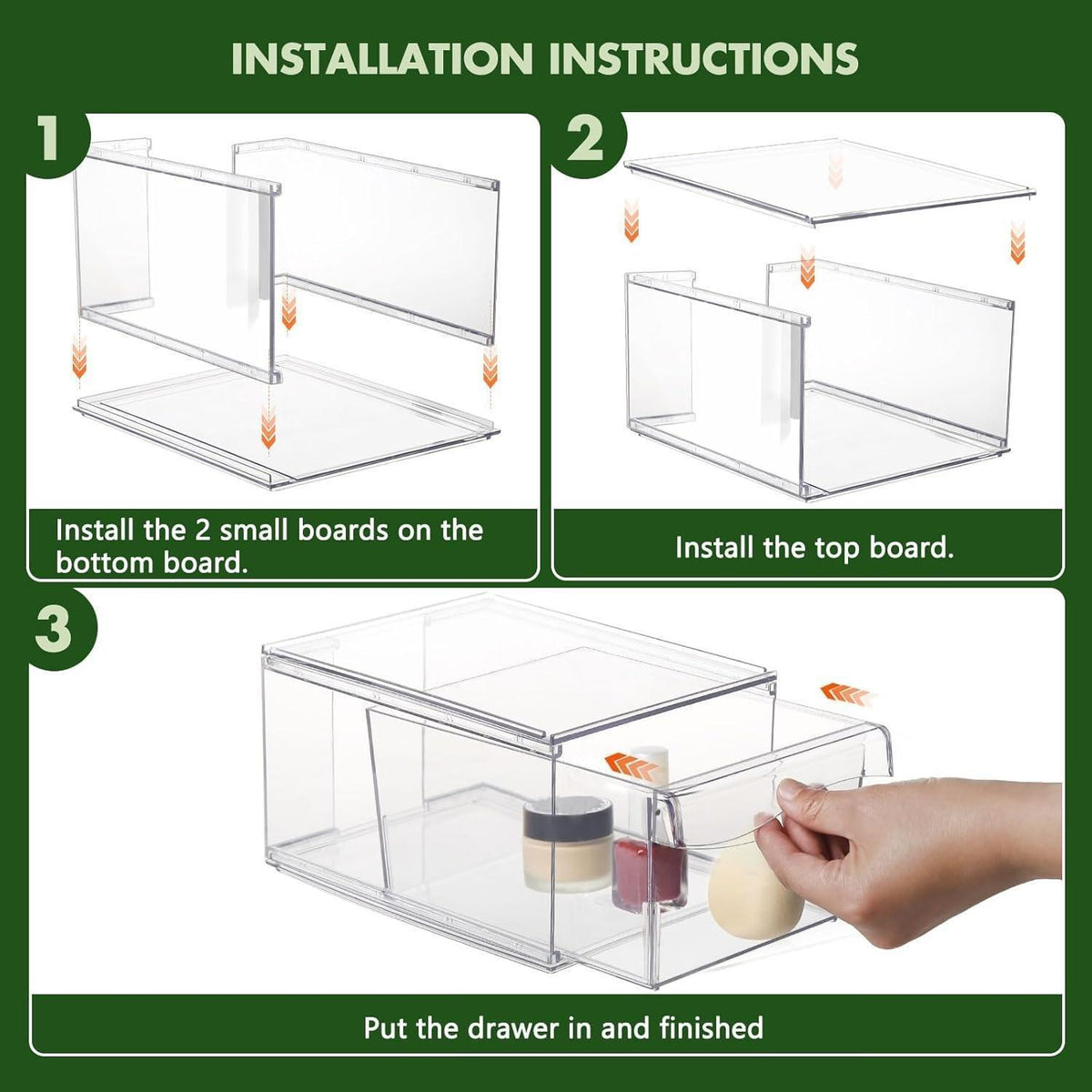 Clear Makeup Organizer With Drawers,Stackable Cosmetic Storage Display Case for Vanity,Bathroom Counter or Dresser,Countertop Holder for Lipstick,Brushes,Lotions,Eyeshadow,Nail Polish and Jewelry