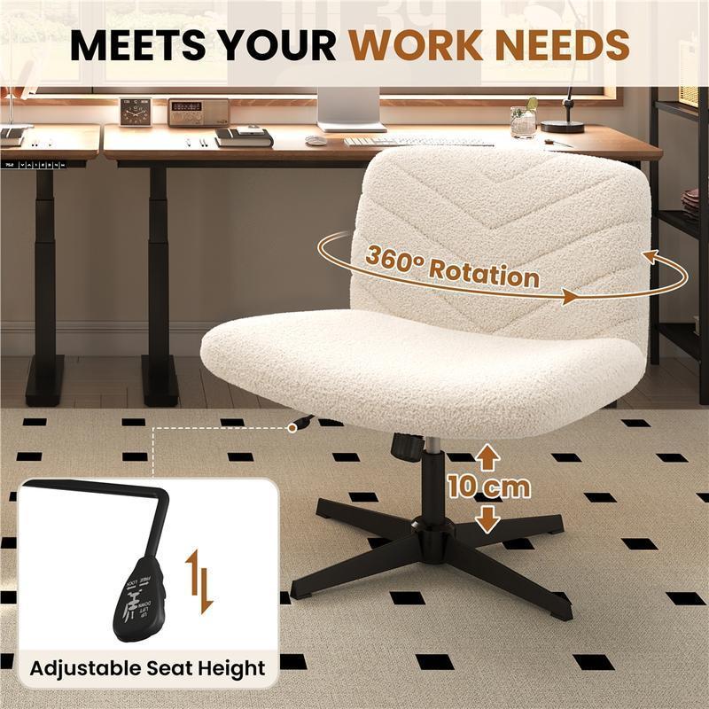 Armless Wide Seat Swivel Desk Chair, Adjustable Height Criss Cross Office Chair, Mid-Back Comfortable Vanity Task Chair for Home Office, Study, Work & Makeup