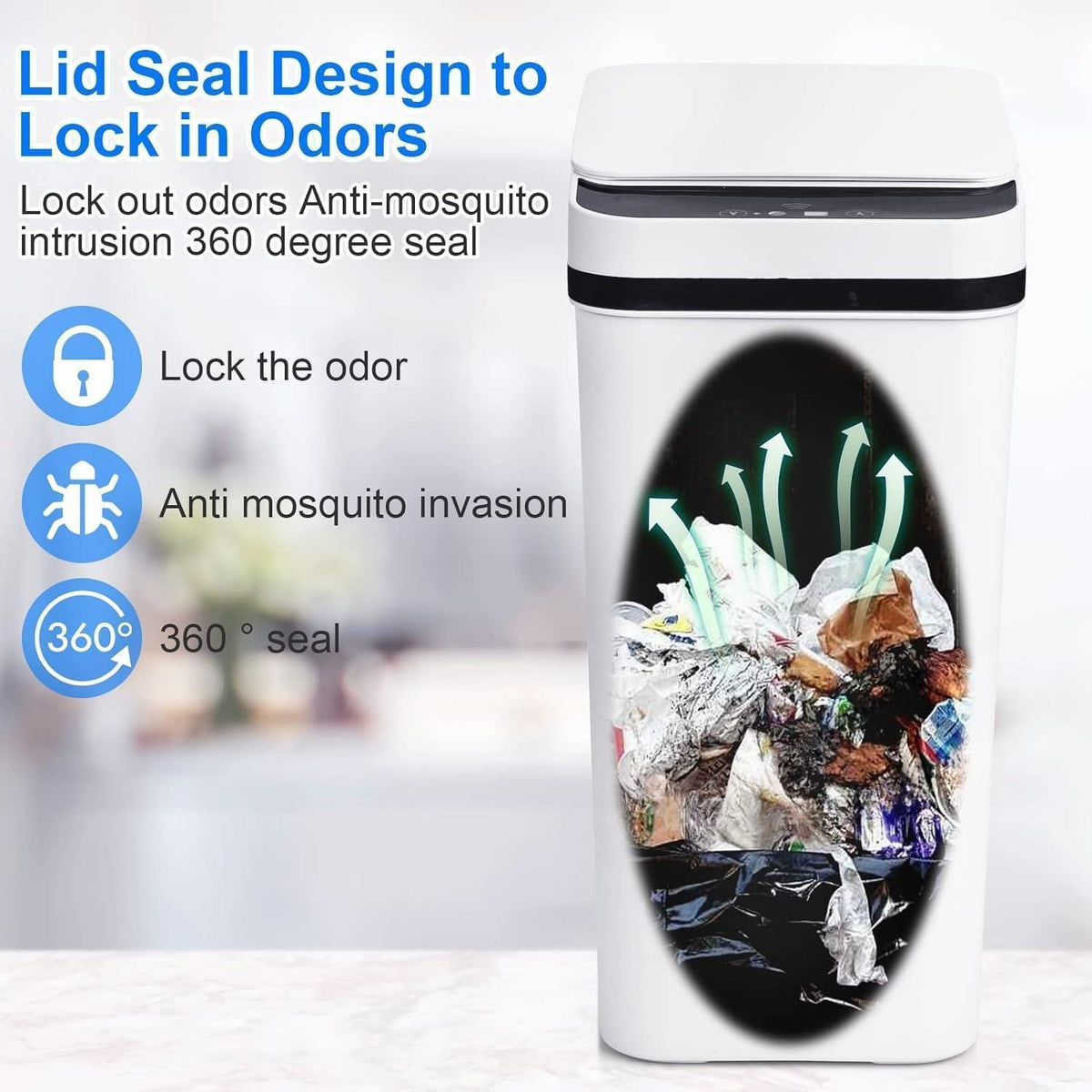 Smart Touchless Bathroom Trash Can 12L Automatic Motion Sensor Rubbish Can with Lid Electric Waterproof Narrow Small Garbage Bin for Kitchen, Office, Toilet, Bedroom with 50pcs Trash bags