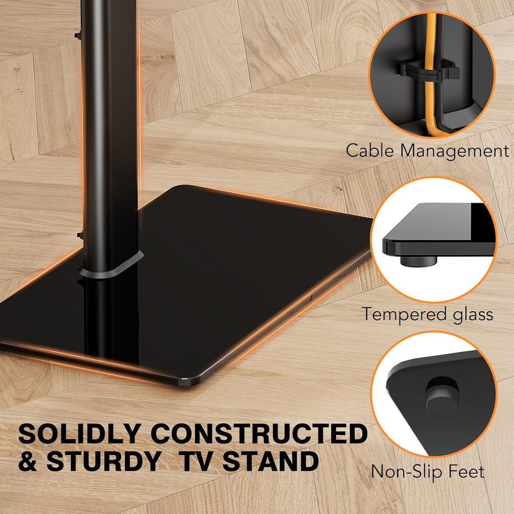 TV Stand with Swivel Mount – Universal Floor Stand for 19 to 43 inch LED LCD TVs, Adjustable Height, Sturdy and Easy to Install, Ideal for Living Room and Bedroom, Black