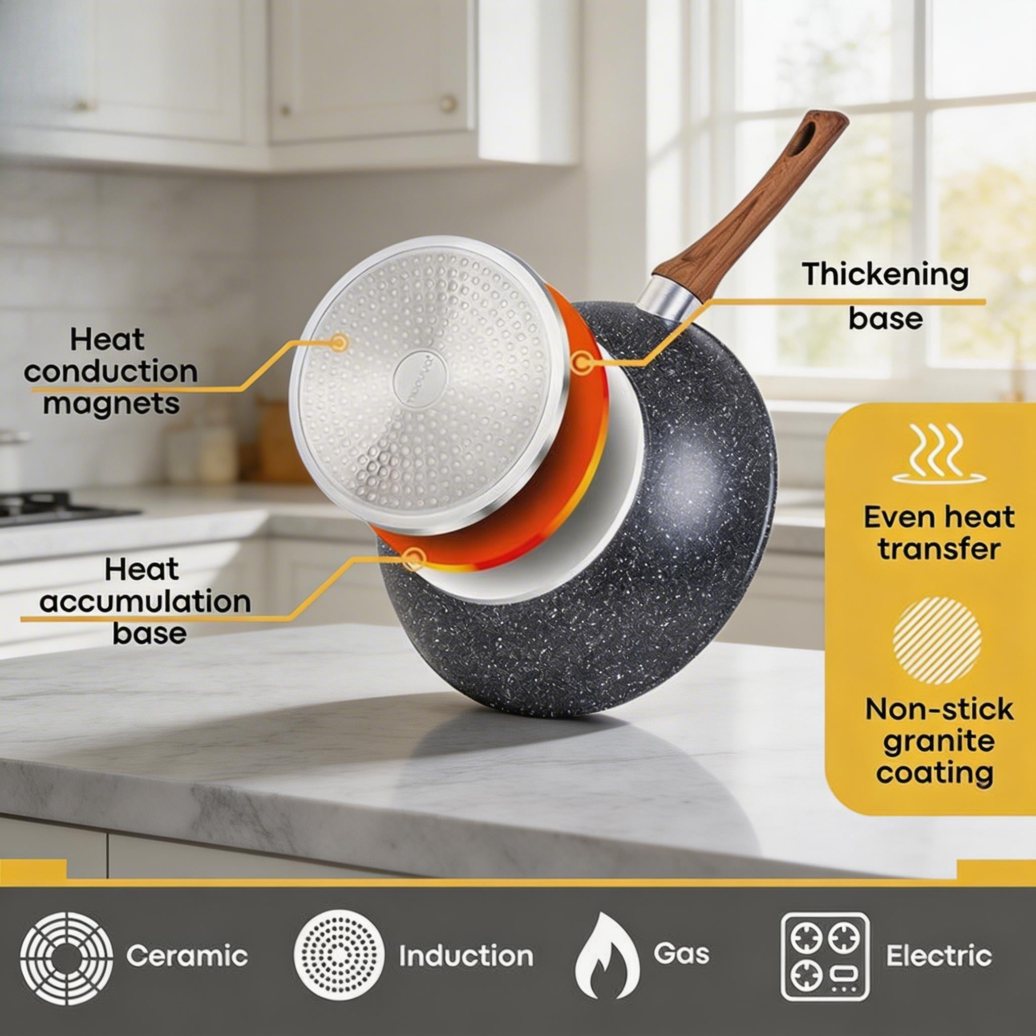 15‑Piece Nonstick Cookware Set – Granite Ceramic Coating for Effortless Food Release & Easy Cleaning, Induction‑Compatible Reinforced Base, Heat‑Insulated Wood‑Grain Handles, Includes 5 Pots, 4 Lids & 6 Utensils – Ideal for Daily Home Cooking