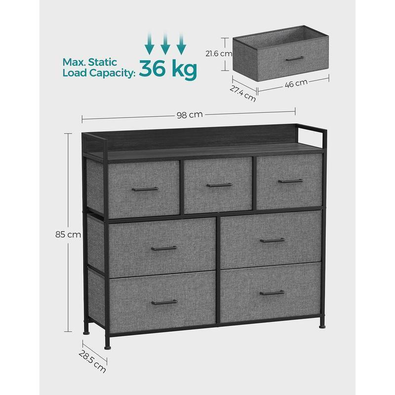 7-Drawer Fabric Chest of Drawers, Storage Organizer with Wooden Top, Sturdy Metal Frame & Soft Handles, Easy Assembly Multi-Purpose Cabinet for Bedroom, Entryway, Hallway, Kids Room, Nursery & Living Room