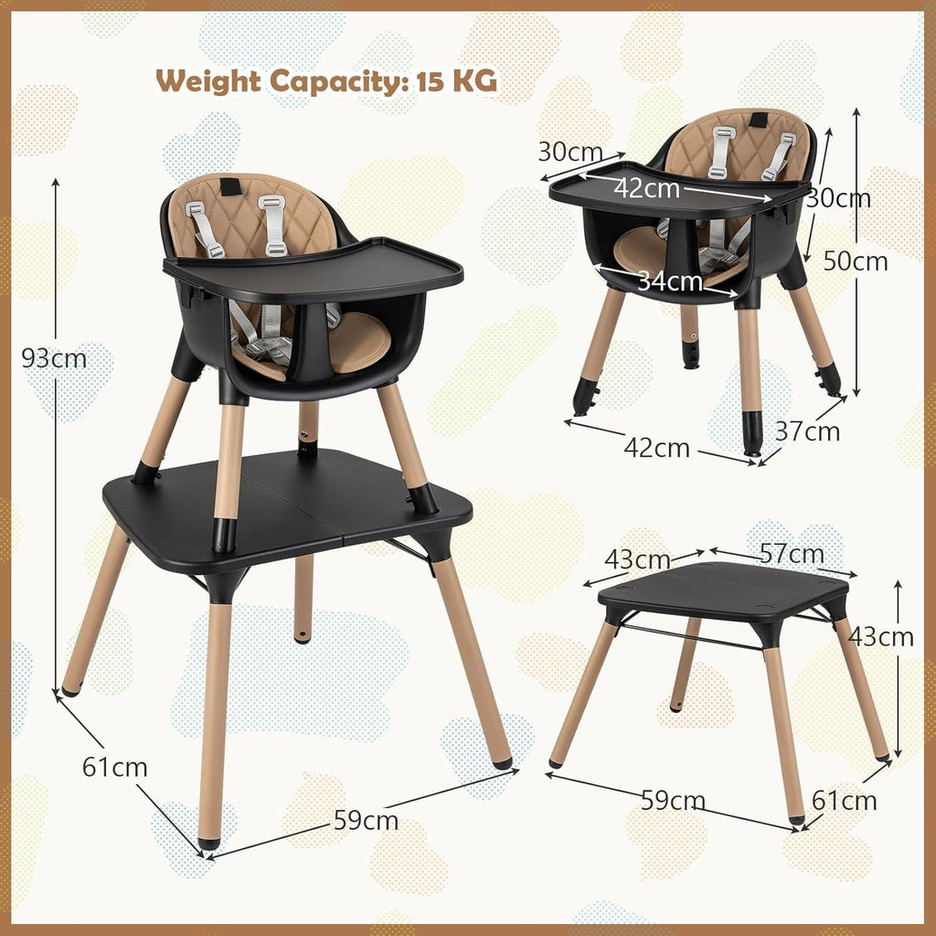 Convertible Baby High Chair 6-36 Months, Adjustable Infant Dining Seat with Removable 2-Position Tray, 5-Point Safety Harness, Easy-Clean Toddler Feeding Chair for Home & Travel [Plus A Free Gift]