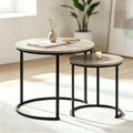 Round Nesting Coffee Table Set of 2, Stackable Side End Tables with Sturdy Metal Frame, Space-Saving Sofa Tea Table for Living Room Bedroom Small Spaces, Grey [Plus A Free Gift]