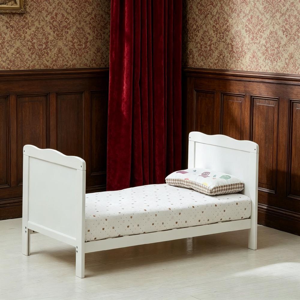 Cream White Cot Bed with Aloe Vera Waterproof Mattress, Wooden Baby Cot Convertible to Toddler Bed [Plus A Free Gift]