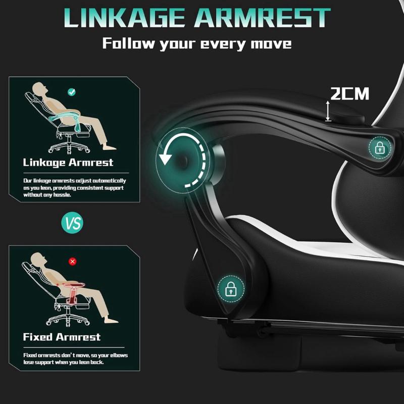 Ergonomic Gaming Chair with Footrest, High Back Racing Style Recliner, PU Leather Computer Chair with 360° Swivel, Adjustable Backrest, Lumbar Support & Headrest Pillow, Durable Comfort for Adults