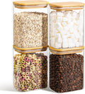 Rectangle Glass Storage Containers with Lids, Glass Jars with Bamboo Lids, Clear Food Storage Jar, Sugar Coffee Containers, Pantry Storage Container for Pasta Flour Oats Nuts