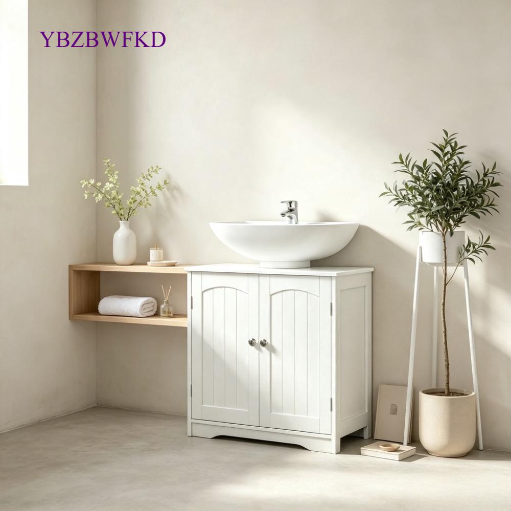 Freestanding Wooden Bathroom Sink Unit with 2 Doors, Under Sink Storage Cabinet for Small Space, Modern Basin Cupboard Organiser for Bathroom [Plus A Free Gift]