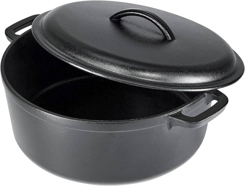 Round Pre-Seasoned Cast Iron Dutch Oven Pot with Lid and Dual Handles Heavy-Duty Oven Safe up to 260 C Large 6.62 L Black for Versatile Cooking