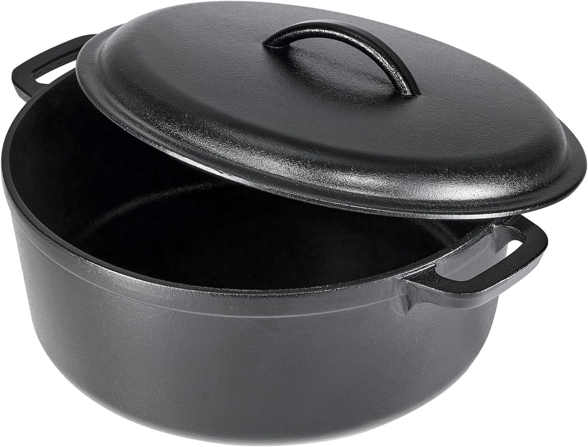 Round Pre-Seasoned Cast Iron Dutch Oven Pot with Lid and Dual Handles Heavy-Duty Oven Safe up to 260 C Large 6.62 L Black for Versatile Cooking