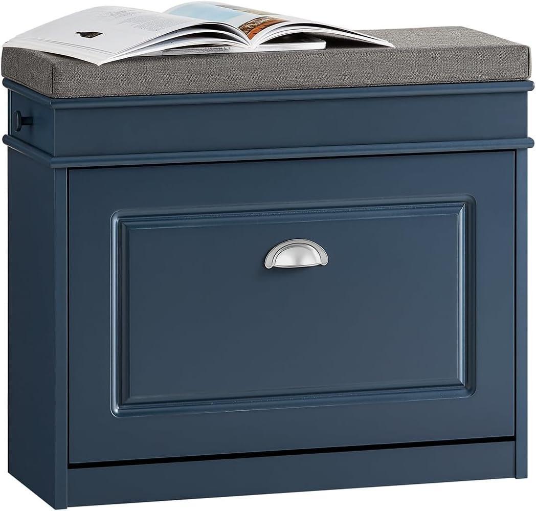 Narrow Flip Drawer Shoe Storage Bench, 2‑Tier Hidden Shoe Rack Cabinet with Removable Padded Seat Cushion, 150kg Heavy‑Duty Load Capacity, Space‑Saving Entryway Organiser for Hallway Bedroom Mudroom, Multiple Colour Options