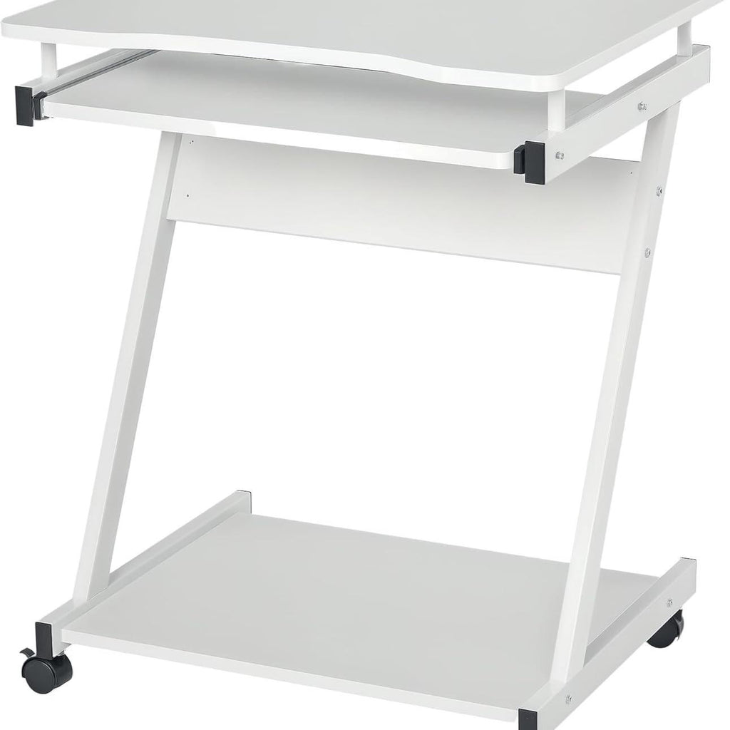 Movable Computer Desk with 4 Moving Wheels Sliding Keyboard Tray Home Office Workstation White