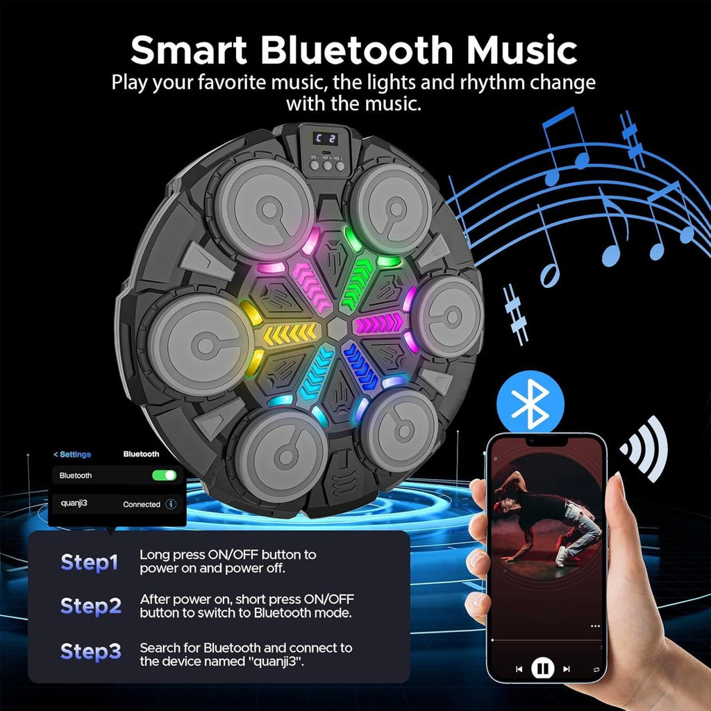 Music Punching Machine for Kids & Adults, Bluetooth Wall-Mounted Boxing Trainer with Gloves, Rhythm Lights, 2-Player Battle Mode, Reaction Training Pad, Home Gym Sport Toy Gift for Boys Girls Teens Ages 3-12+ [Plus A Free Gift]