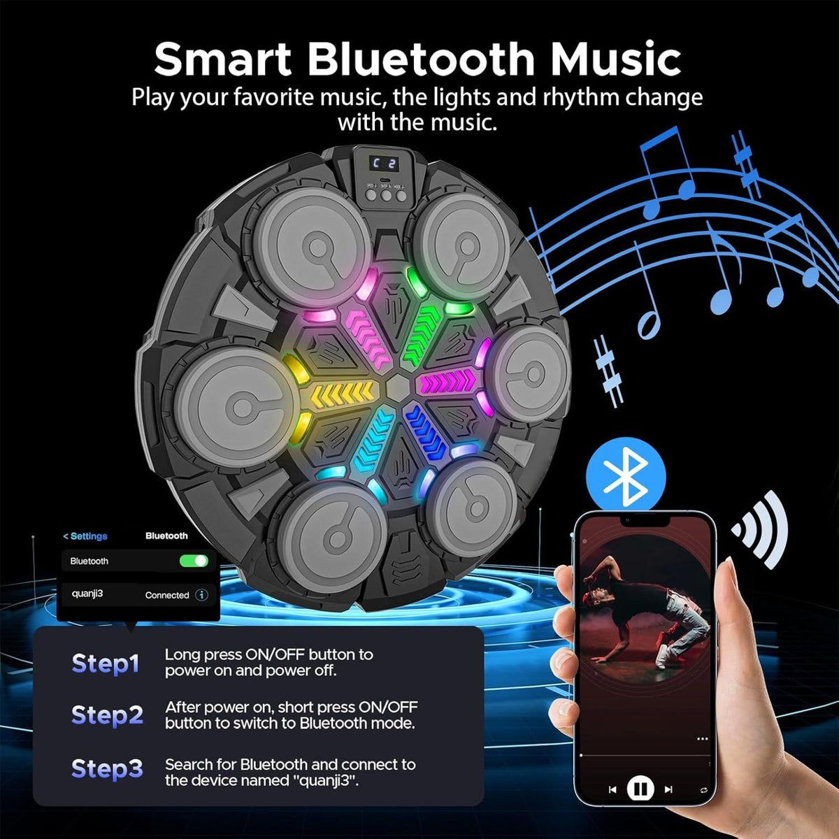 Music Punching Machine for Kids & Adults, Bluetooth Wall-Mounted Boxing Trainer with Gloves, Rhythm Lights, 2-Player Battle Mode, Reaction Training Pad, Home Gym Sport Toy Gift for Boys Girls Teens Ages 3-12+ [Plus A Free Gift]