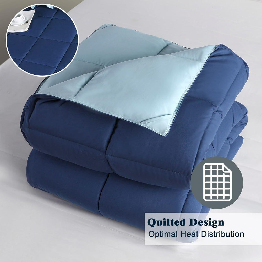 【NS】O MORE DUVET COVERS! Washable King Size Coverless Duvet - Reversible & Hypoallergenic, 10.5 Tog All-Season Comfort - 100% Down Alternative Fill (Plush, Breathable) with Stay-Put Corner Tabs - 3-Piece Set, Navy Blue - 240cm x 220cm