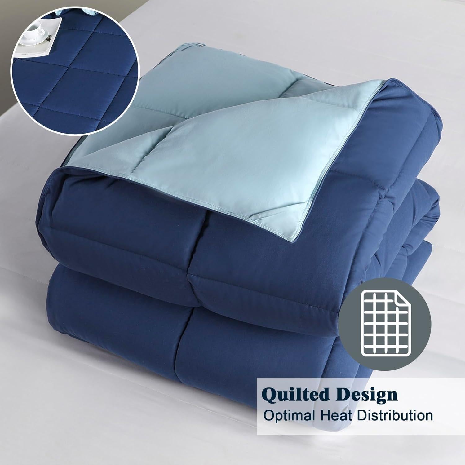 【NS】O MORE DUVET COVERS! Washable King Size Coverless Duvet - Reversible & Hypoallergenic, 10.5 Tog All-Season Comfort - 100% Down Alternative Fill (Plush, Breathable) with Stay-Put Corner Tabs - 3-Piece Set, Navy Blue - 240cm x 220cm