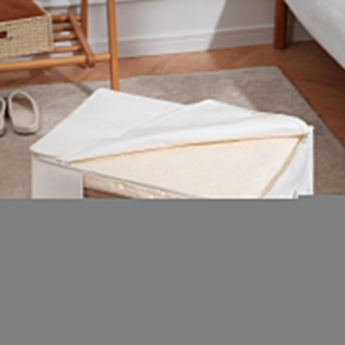 Large Storage Bags with Zip and Clear Window, Cotton Blended Fabric Storage Containers for Seasonal Clothes and Bedding, 60x40x35 cm, 2-Pack, Beige