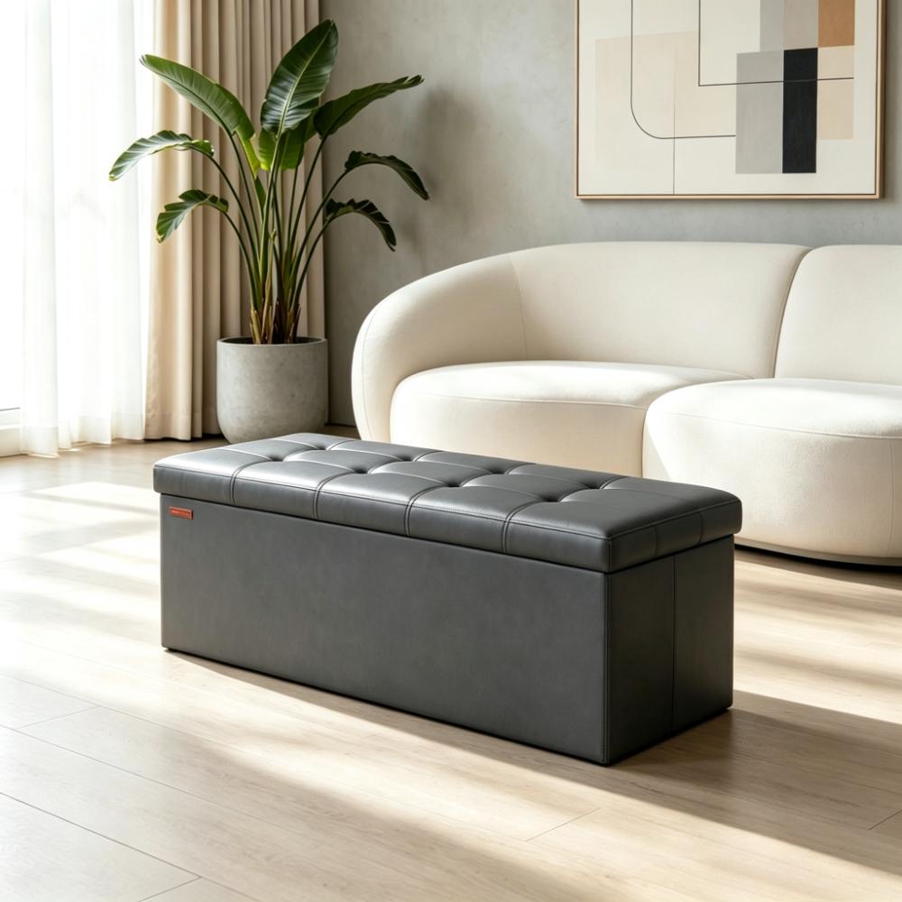Foldable Storage Ottoman Cube, 38x110x38 cm, Heavy-Duty 300 kg Capacity, Multi-Use Foot Rest for Living Room, Bedroom & Entryway [Plus A Free Gift]