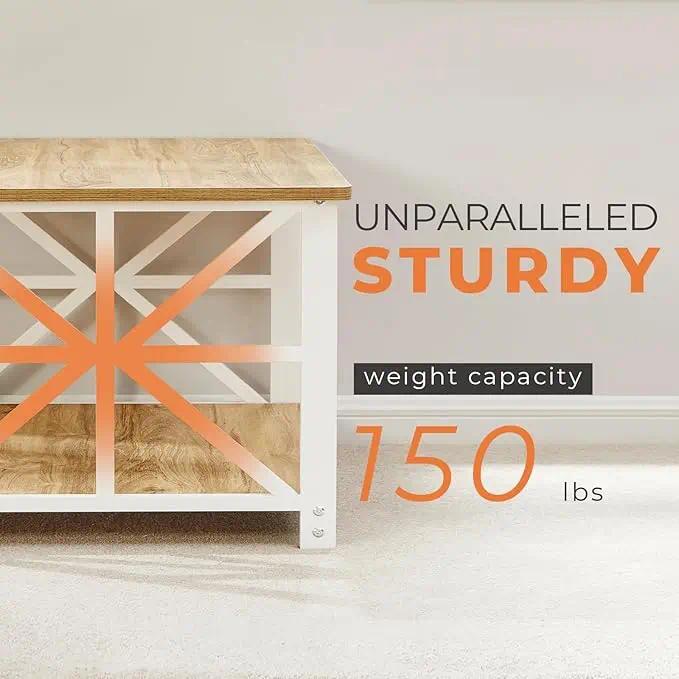 2-Tier Storage Coffee Table, 100cm Modern X-Frame Accent Table with Safe Rounded Corners, Multipurpose Side Table for Living Room Home Office