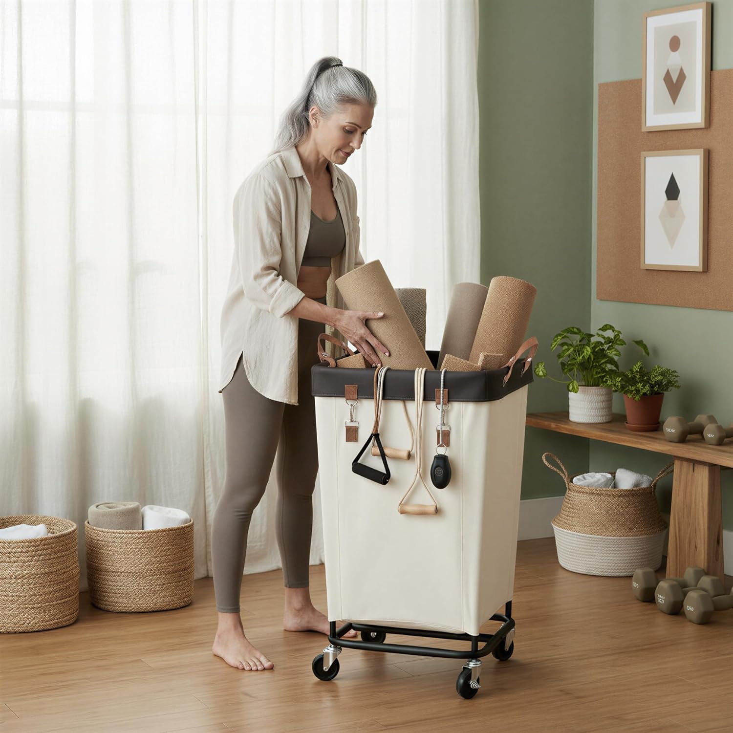 160L Rolling Laundry Hamper with Wheels, Heavy Duty Large Laundry Basket, Removable Fabric Liner Dirty Clothes Storage Cart for Home Dorm Hotel
