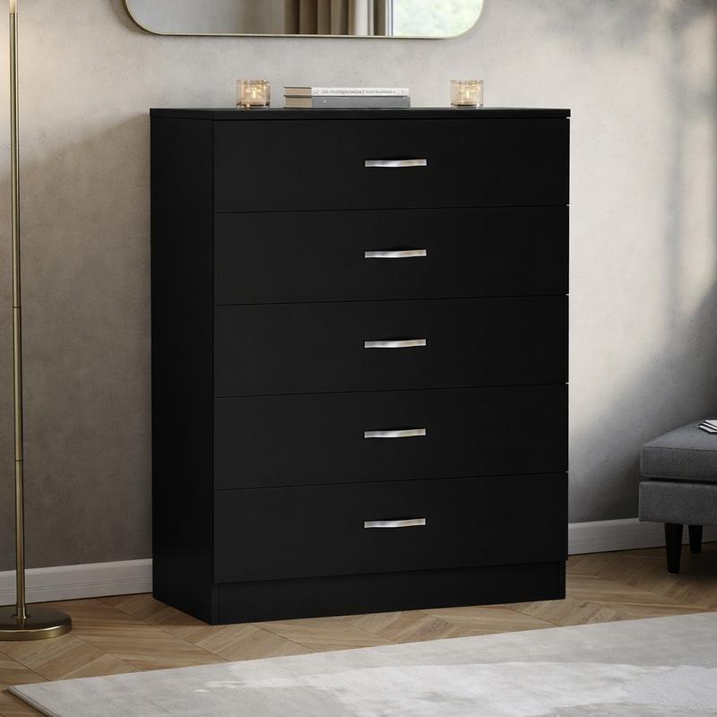 Modern Tall 5 Drawer Chest of Drawers, Stylish Bedroom Storage Unit with Metal Handles, Freestanding Dresser Cabinet for Clothing Storage, Ideal for Home, Bedroom, Living Room