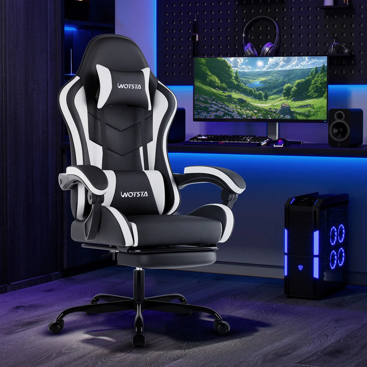 NIONIK Gaming Chair for Adults - Comfortable Padded Racing Chair with Linkage Armrests, High Back Reclining Computer Chair, Premium Leather Cushion, Wide Wing Backrest, Adjustable Height, 360° Swivel Gamer Chair