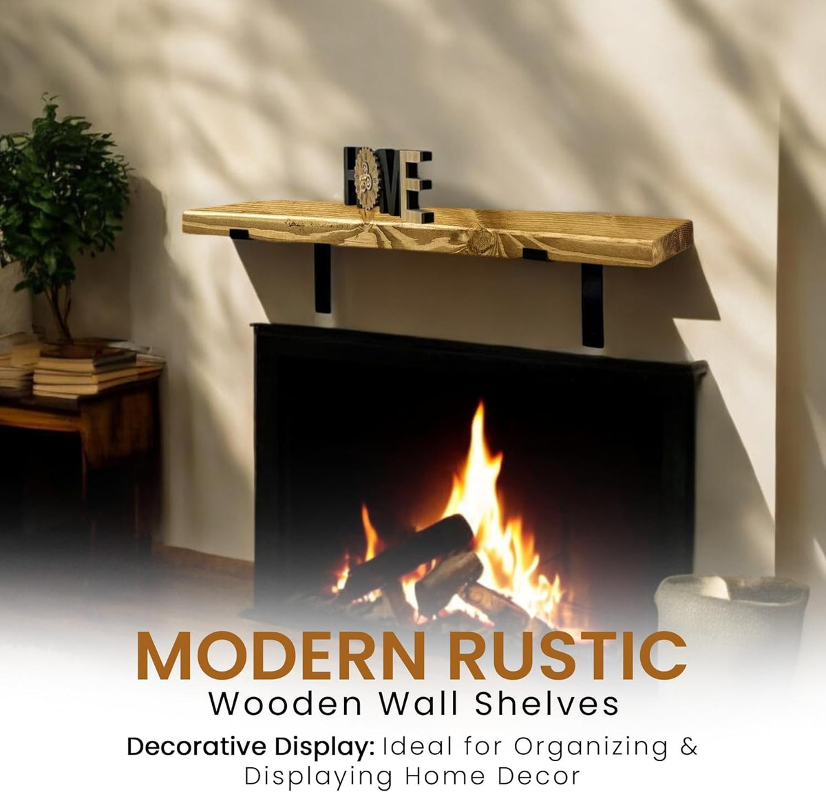Rustic Wooden Floating Wall Shelf, Industrial Scaffold Style Wall Mounted Shelves, Multi-Color Storage Display Shelves for Kitchen Bedroom Living Room
