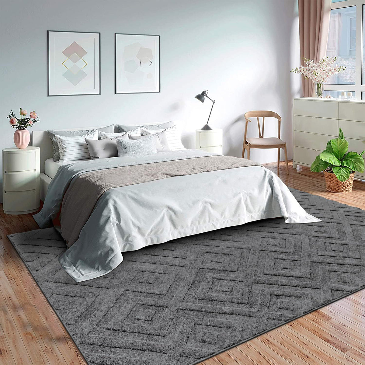 Premium Beige Washable Rug 160x230cm - Ultra Soft Short Pile & Non-Slip Backing | Modern Geometric Living Room/Bedroom/Office Carpet